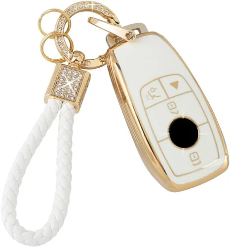Miniatura 14 de PIFOOG Cubierta de llavero de TPU Llavero Bling Blanco Borde Oro Grande