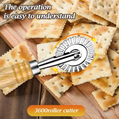 Miniatura 5 de WLLHYF Rueda cortadora de pasta, rueda de corte de ravioles con rodillo, cortador de pizza, bola de masa de encaje, fabricación de fideos