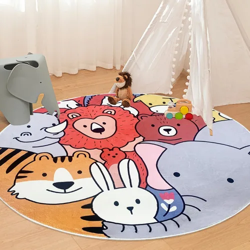 Miniatura 3 de ABREEZE Alfombras redondas para niños de 2.6 pies, de lana sintética, antideslizantes, alfombra para gatear, colorida, educativa y divertida