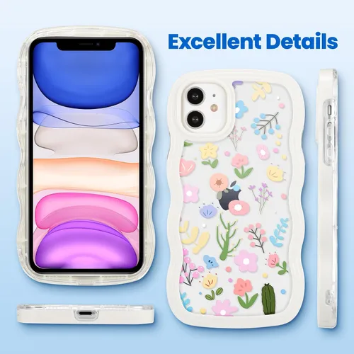 Miniatura 7 de ZCDAYE Funda compatible con iPhone 11, diseño floral estético, bonita funda rizada y ondulada para mujeres y niñas, funda de TPU suave a prueba