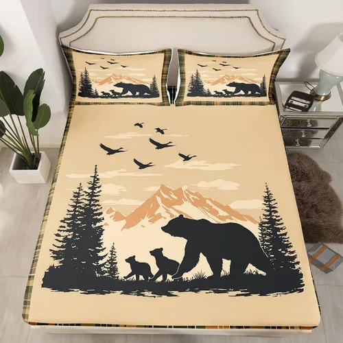 Sábanas de oso de caza para niños y adolescentes, juego de cama rústico occidental de vida silvestre, sábana bajera para niños y niñas, sábanas
