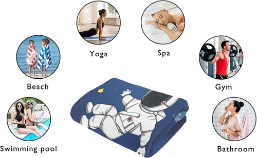 Miniatura 6 de Toalla de playa de astronauta de luz azul personalizada con nombre, toallas de baño a prueba de arena para natación y deporte, 30 x 60 pulgadas