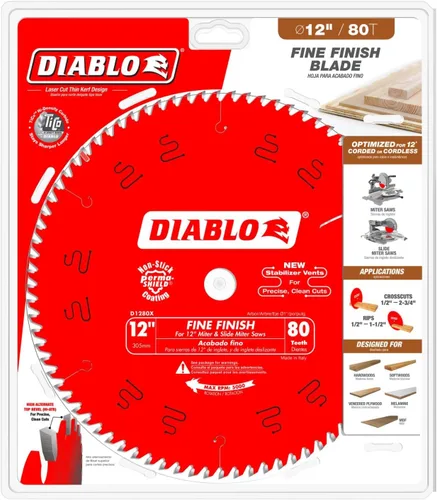 Miniatura 2 de Freud D1280X Diablo - Hoja de sierra transversal ATB de 12 pulgadas y 80 dientes con eje de 1 pulgada, color rojo