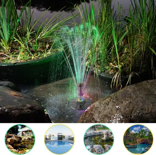 Miniatura 2 de Jutai Fuente eléctrica flotante de estanque luces LED coloridas, sistema de filtro integrado, bomba de fuente de cascada, cable de alimentación