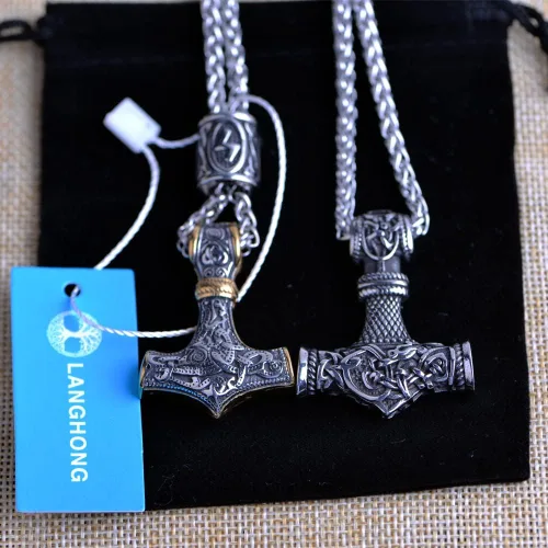 Miniatura 3 de Collar de martillo de Thor vikingo nórdico Mjolnir para hombre, joyería de talismán
