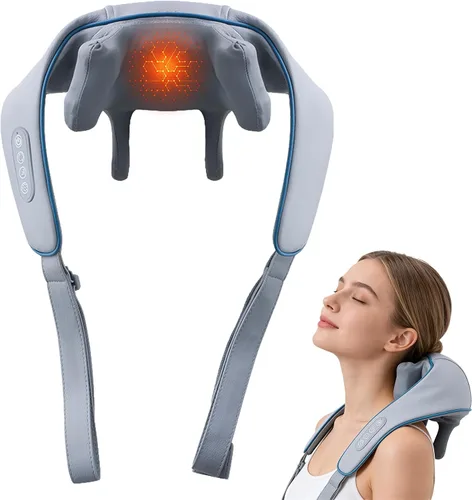 Therapexa Masajeador de cuello con calor, masajeador de cuello y hombro, masajeador shiatsu profundo 6D para aliviar el dolor de espalda, hombros y