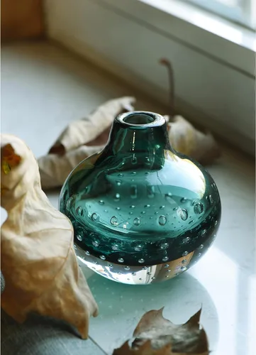 Miniatura 3 de CONVIVA Florero de cristal verde para flores, difusor de arte para ideas de junco, moderno, hecho a mano, pequeño, arreglo de decoración de otoño