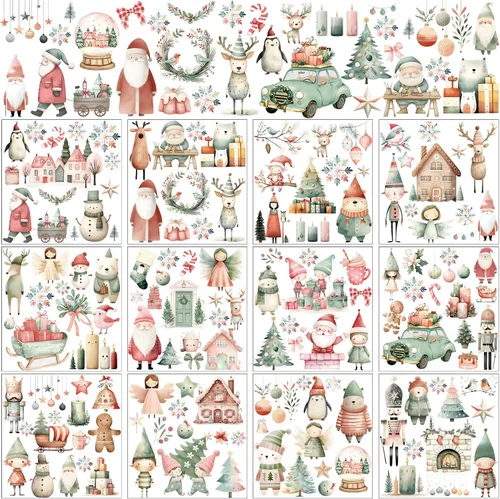 Miniatura 21 de BBTO 12 hojas de transferencia de Navidad para manualidades y muebles, calcomanías de transferencia de Navidad, calcomanías de invierno para madera