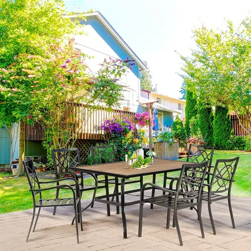Miniatura 7 de 2 sillas de comedor al aire libre, sillas apilables de hierro forjado para patio, bistró, con reposabrazos para jardín, porche, patio trasero, Negro