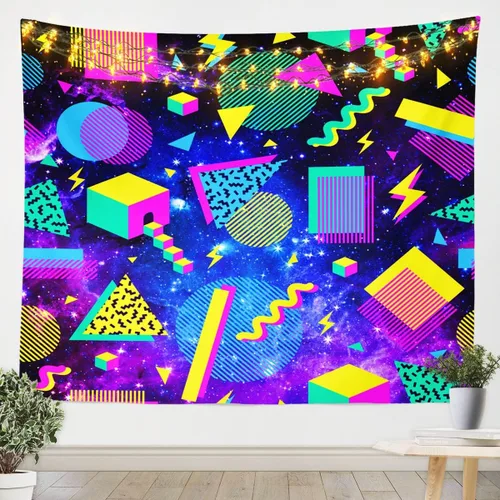 Tapiz retro de los años 80 y 90, tamaño pequeño de 51 x 59, tapices geométricos abstractos urbanos modernos y colgantes de pared triangulares, arte