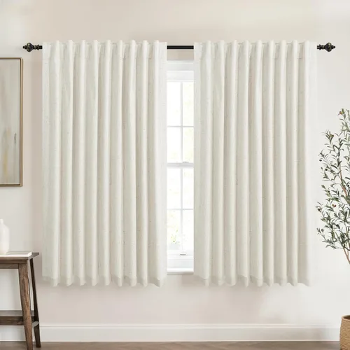 Miniatura 75 de KOUFALL - Cortinas de medio estilo francés de lino para ventana, juego de 2 cortinas cortas de 40 pulgadas de longitud, para privacidad, cortinas