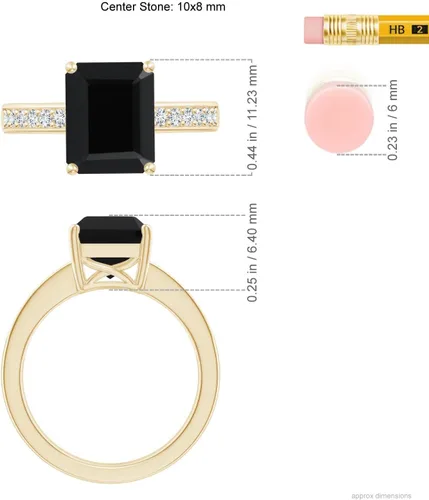 Miniatura 5 de Angara Anillo de ónix negro natural con diamantes en oro macizo de 14 quilates, platino para mujeres y niñas (grado AAA, tamaño 0.354 x 0.276 in)