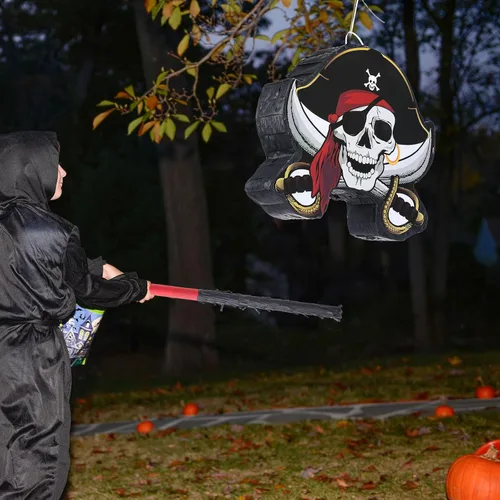 Miniatura 5 de Paquete de piñata pirata, juego de fiesta pirata, incluye máscara de capitán Piñata Bat Stick para fiesta de cumpleaños, aventura náutica