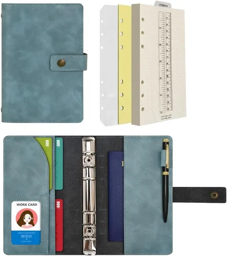 Miniatura 17 de WONDERPOOL Cuaderno de cuero recargable, cuaderno en espiral, carpeta de carpetas de diario A5 con puntos y bolsillos interiores para viajes, Marrón