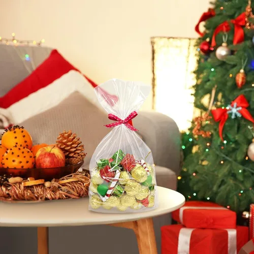 Miniatura 3 de Morepack Bolsas de Celofán de Fondo Plano, 100 Piezas 9x3x13 Pulgadas Bolsas de Celofán Transparentes de Fondo Plano para Dulces con Lazos