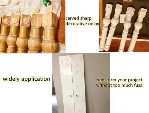 Miniatura 4 de MUXSAM Paquete de 10 calcomanías redondas de madera tallada sin pintar para decoración de cofres del hogar, gabinete, puerta, muebles (2.0 in)