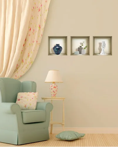 Miniatura 9 de Arte de pared 3D, juego de calcomanías de nicho, decoración de pared 3D, calcomanías de pared para sala de estar, calcomanías de pared