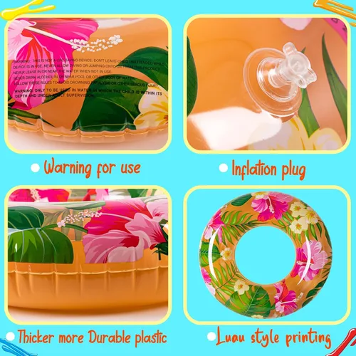 Miniatura 7 de 90shine 7 piezas de flotadores de piscina Luau: anillos de natación hawaianos con bolas de playa de 13.5" - tubos inflables flotadores juguetes