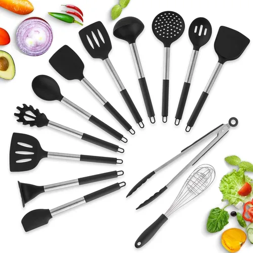 Miniatura 13 de Juego de 3 pinzas de cocina - 7, 9, 12 pulgadas, resistente, antiadherente, silicona, de acero inoxidable