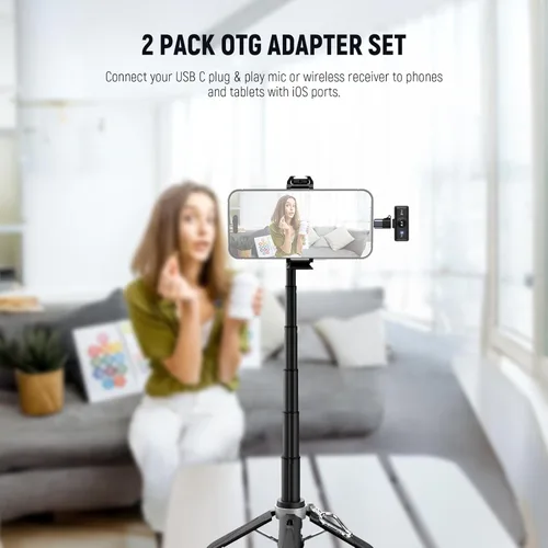 Miniatura 4 de NEEWER Juego de 2 adaptadores USB C a iOS OTG, USB tipo C (hembra) a iOS (macho) compatible con iPhone 14, 13, 12, 11 X, iPad tipo C, micrófono