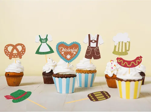 Miniatura 4 de 24 adornos para cupcakes con purpurina para el Oktoberfest, decoración para tartas del día de la cerveza, para festivales bávaros para suministros