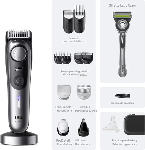 Miniatura 3 de Braun Cortadora eléctrica de barba todo en uno Series 9 PRO para hombre, cortadora de pelo, afeitadora y maquinilla de afeitar para cara, cabello