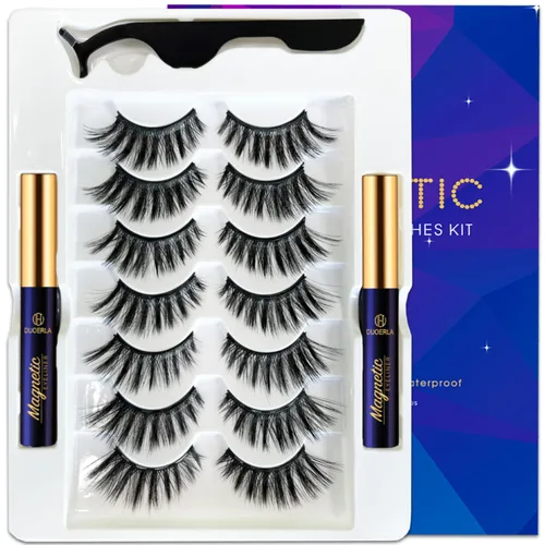 Miniatura 9 de DUOERLA - Pestañas magnéticas de aspecto natural, kit de pestañas magnéticas 3D de ojo de gato con delineador de ojos, 10 pares de 1 estilo más