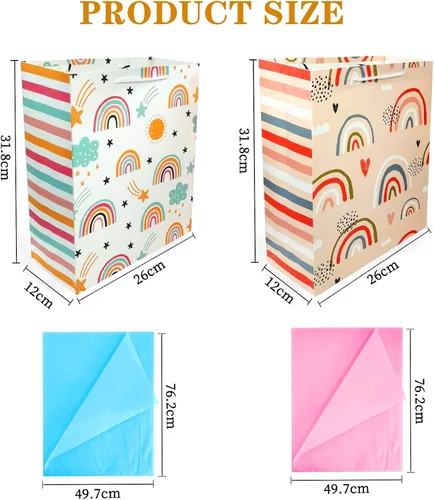 Miniatura 3 de Bolsa de regalo para niñas, bolsa de regalo grande de cumpleaños, juego a granel que incluye 2 bolsas de regalo de papel con papel de seda, bolsas
