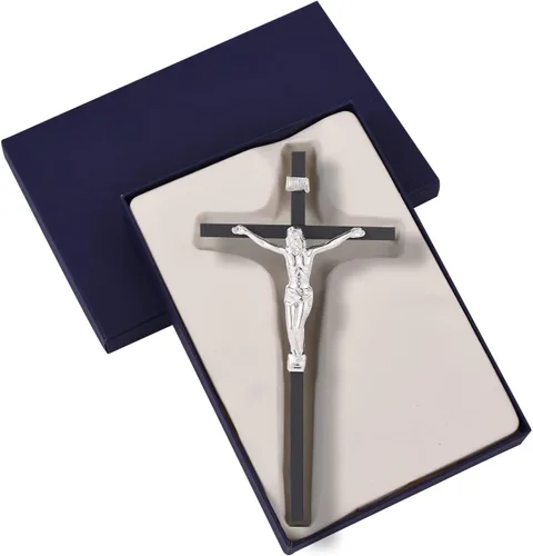 Miniatura 5 de VINETEN Crucifijo - Cruz de pared Cruces católicas delgadas de metal negro Decoración de pared de crucifijo para tu hogar, 8 pulgadas