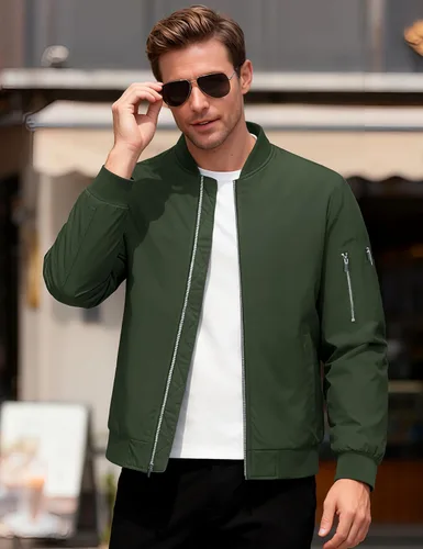 Miniatura 2 de MAGCOMSEN Chaqueta bomber para hombre, casual, resistente al viento, acolchada, con cremallera completa, cortavientos, chaqueta universitaria cálida