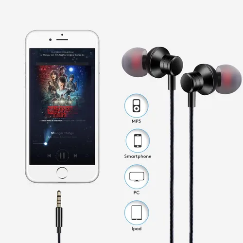 Miniatura 3 de Empsun Auriculares con cable con micrófono, auriculares estéreo con graves, auriculares de oído con aislamiento de ruido, compatibles con todos