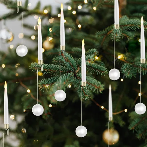 Miniatura 7 de Velas de árbol de Navidad LUSHARBOR, pack de 10 velas cónicas sin llama para árbol de Navidad, velas LED falsas operadas con batería con control