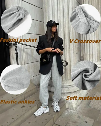 Miniatura 5 de Pantalones deportivos casuales para mujer, pantalones cruzados en V, cintura alta, holgados, pantalones para descansar