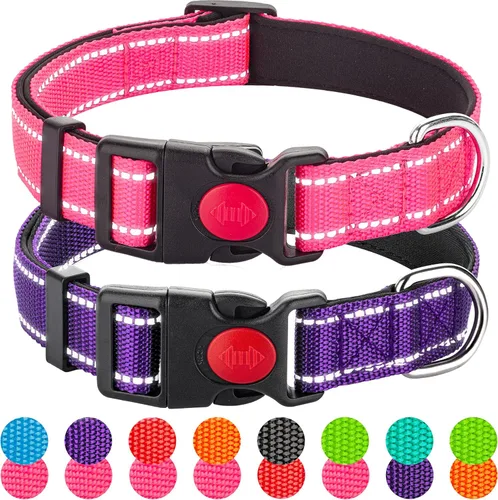 Miniatura 21 de Paquete de 2 collares reflectantes para perros medianos, hembras, machos, collares de nailon para cachorros, perros pequeños y grandes, con hebilla