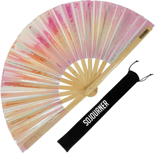 Miniatura 30 de SoJourner Bags Rave Fan – Ventilador plegable grande – Ventilador de mano Clack para raves, Halloween, Burlesque, trajes de arcoíris para mujeres