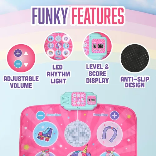 Miniatura 4 de Klevly Tapete de baile de unicornio para niños a partir de 6 años Reproduce 5 niveles y 5 canciones Regalos de unicornio para niñas de 6 años