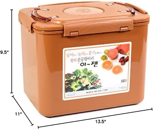 Miniatura 3 de E-Jen Premium Kimchi, Sauerkraut - Contenedor para fermentación de probióticos con tapa de vacío interior., Cerámica café