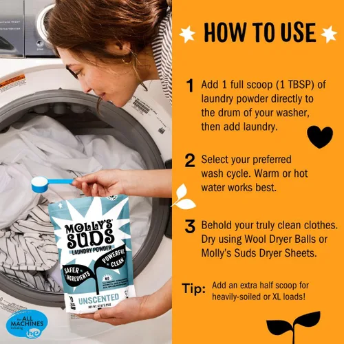 Miniatura 5 de Detergente Molly's Suds para ropa original en polvo Detergente en polvo para ropa limpia para pieles sensibles Ingredientes simples y efectivos