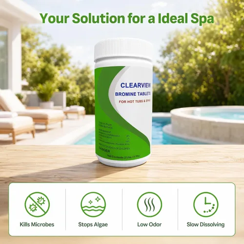 Miniatura 2 de ClearView Tabletas de bromo de 1 pulgada, 2 libras para spas, pestañas de bromación de 1 pulgada, desinfectante químico para piscinas y jacuzzis