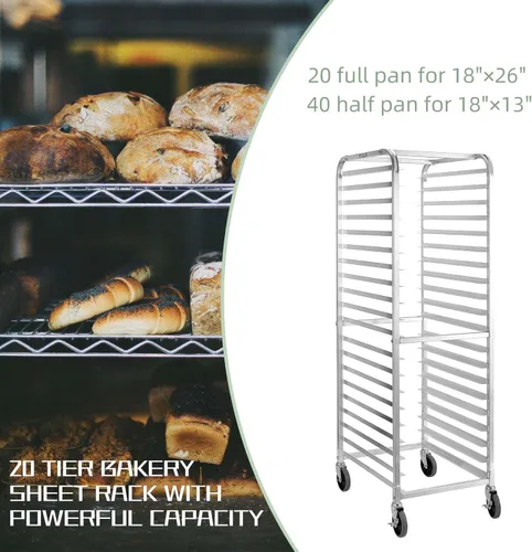 Miniatura 4 de HALLY SINKS & TABLES H Estante para panecillos de 20 niveles con ruedas, estante comercial de aluminio para panadería completa y media hoja, cocina