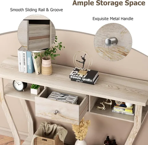 Miniatura 5 de BestComfort Mesa consola estrecha de 47 pulgadas con cajón, acento de entrada de madera de 3 niveles con estantes abiertos, mesa de sofá multiusos