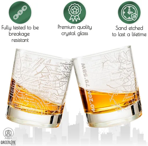Miniatura 43 de Greenline Goods Vasos de whisky – Juego de vasos de 10 onzas para los amantes de San Luis, grabado con mapa de la ciudad de San Luis Old Fashioned