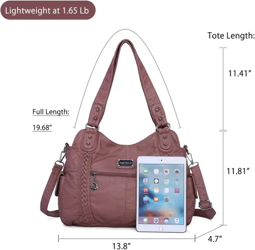 Miniatura 136 de Angel Barcelo - Bolsa de hombro amplia para mujer, diseño Hobo, cuero lavado