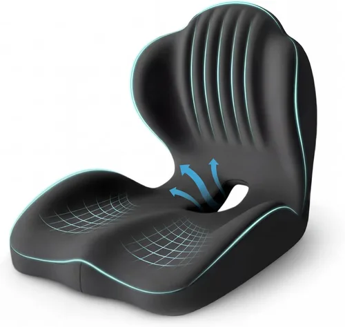 Cojín ergonómico lumbar y de apoyo de asiento, cojín de espuma viscoelástica 2 en 1 con diseño hueco de coxis para silla de oficina, asiento de