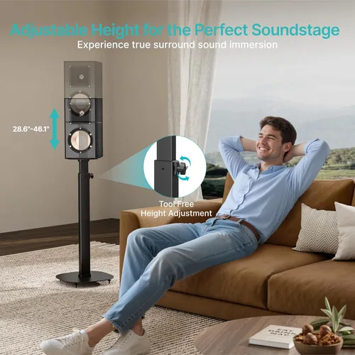 Miniatura 3 de Pegzone Par de soportes para altavoces de altura ajustable de 28.6 a 46.1 pulgadas, capacidad de 22 libras, soportes de altavoz de estantería