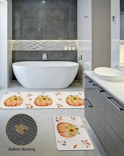 Miniatura 5 de Tapete de baño de arpillera con calabaza para bañera, antideslizante, de secado rápido y absorbente, tierra de diatomeas, fregadero, dormitorio