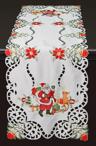 Miniatura 8 de Creative Linens Juego de 4 manteles individuales bordados de Navidad con Papá Noel, reno, flor de pascua, 11 x 17 pulgadas, color blanco