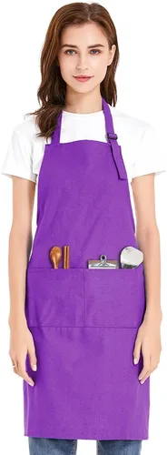 Miniatura 11 de TopTie Delantal con pechera unisex, delantal de cocina ajustable de lona de algodón con bolsillos