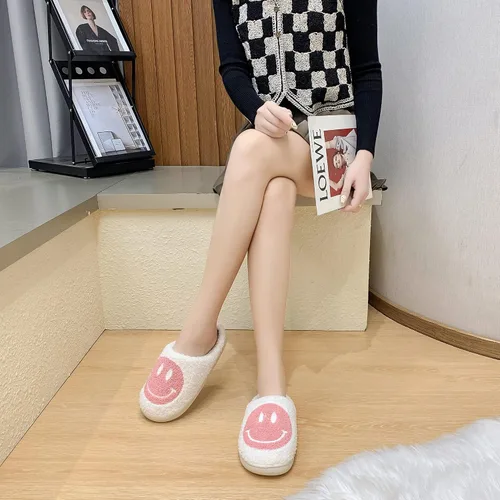 Miniatura 4 de PLMOKN Smile Face Slippers,Retro Soft Plush Lightweight House Slippers Slip-on Cozy Indoor Outdoor Slippers,Slip on Anti-Skid Sole