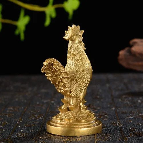 Miniatura 4 de BRASSTAR Estatua de Feng Shui de latón auspicioso gallo/pollo/gallo oficina en casa talismán decorativo figura de oro regalo para colección PTZY048